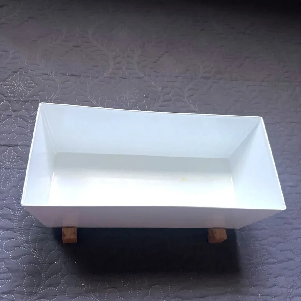 White IKEA Bittergurka Plant Pot with Wooden Stands 12 ½x6